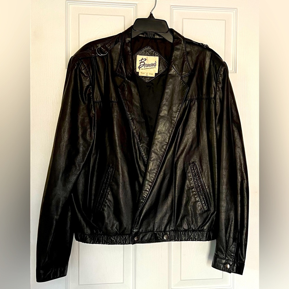 VTG 1980s Berman’s Leather Black Blouson/Bomber Jacket Chest Size 44 L/XL
